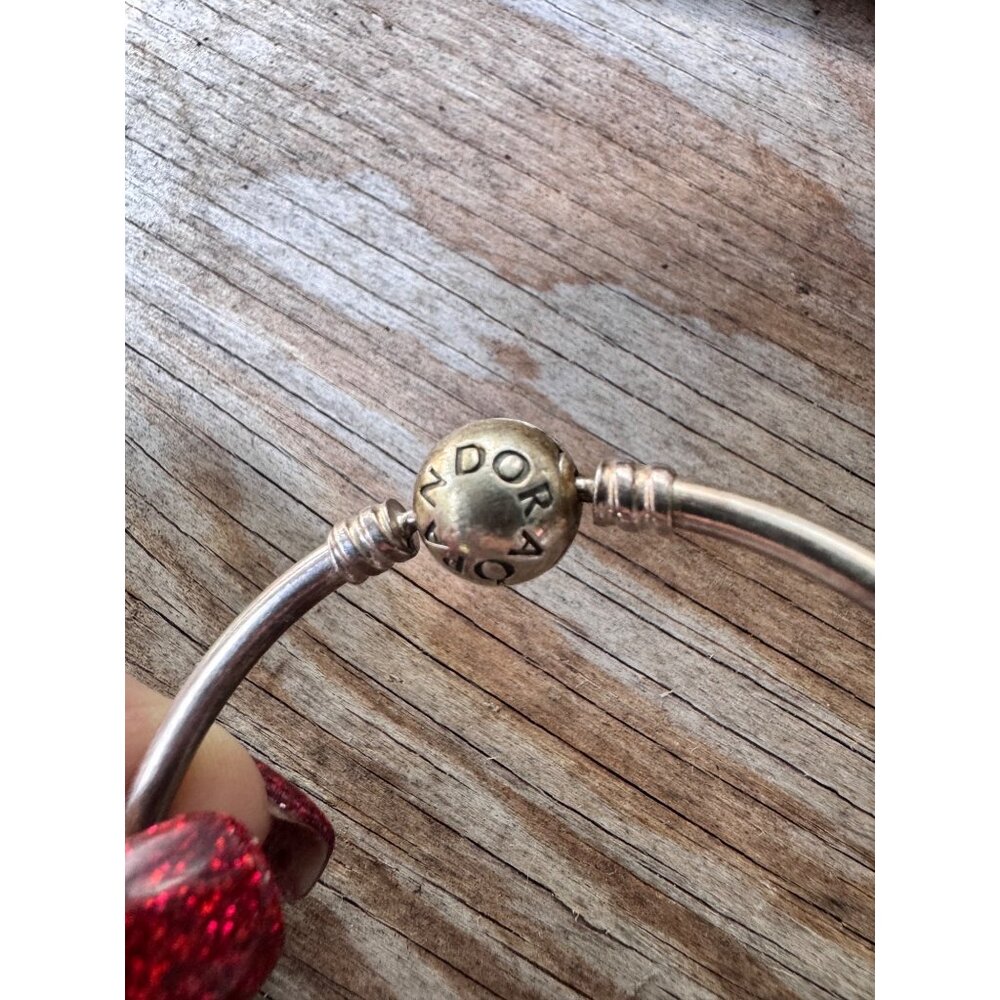 Pandora Sterling Silver Bangle Bracelet With Clasp Charm 2.14" Inner Diameter - Picture 5 of 10